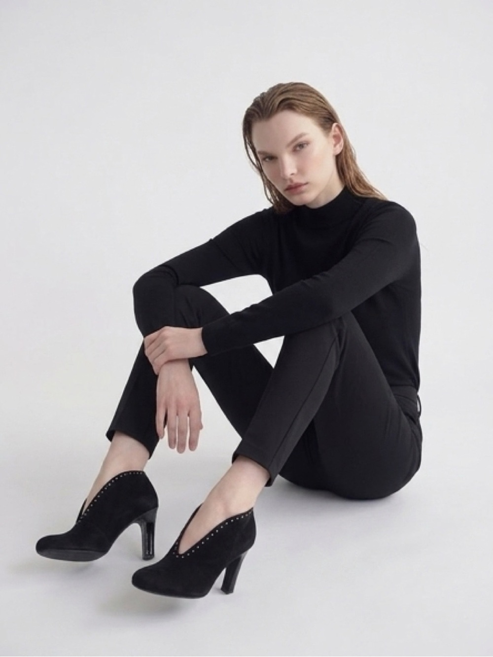 FRANCO SARTO Black Suede/leather Heeled Booties